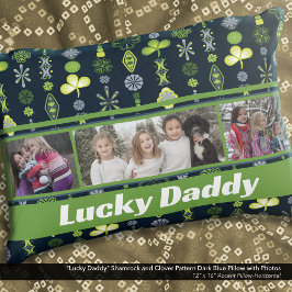 "Lucky Daddy" Shamrock Klaver Patroon Blauw Foto Accent Kussen