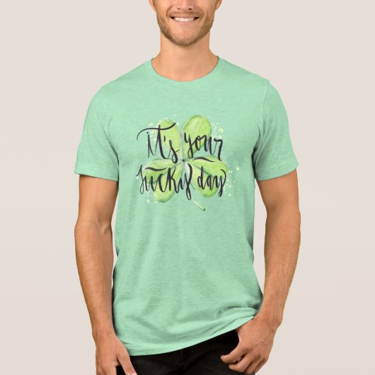 Lucky Day Four-Leaf Clover Waterverf Tri-Blend Shirt (Voorkant)