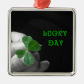 Lucky Day Vier Leaf Clover Metalen Ornament (Voorkant)