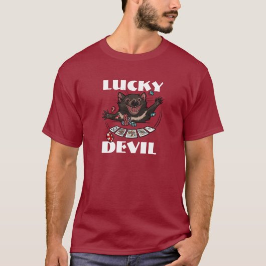 Lucky Devil Tasmanian Devil Poker Player Cartoon T-shirt (Voorkant)