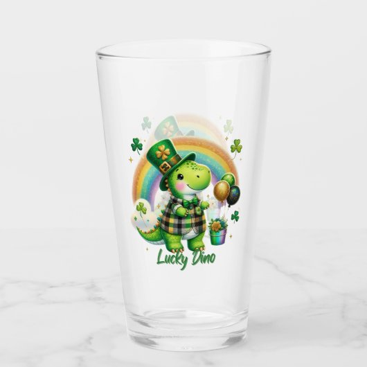 Lucky Dino St. Patrick’s Day Drinking Glass Glas (Voorkant)