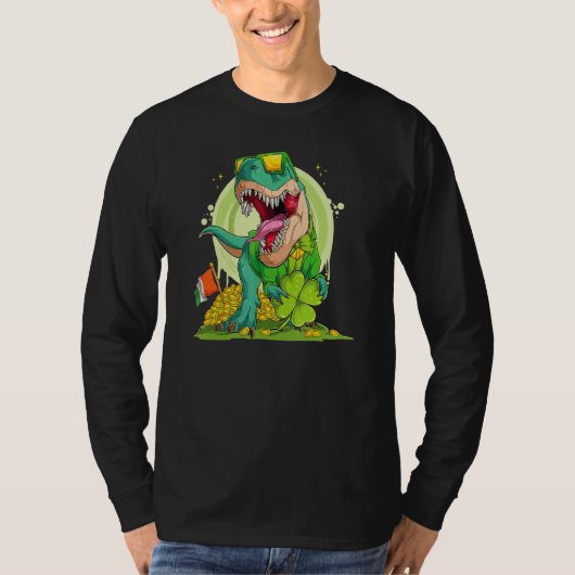 Lucky Dinosaur T Rex Leprechaun Clover Irish Sungl T-shirt (Voorkant)