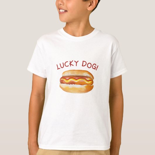 Lucky Dog Birthday Shirt – Hot Dog Thema BBQ Cook (Voorkant)