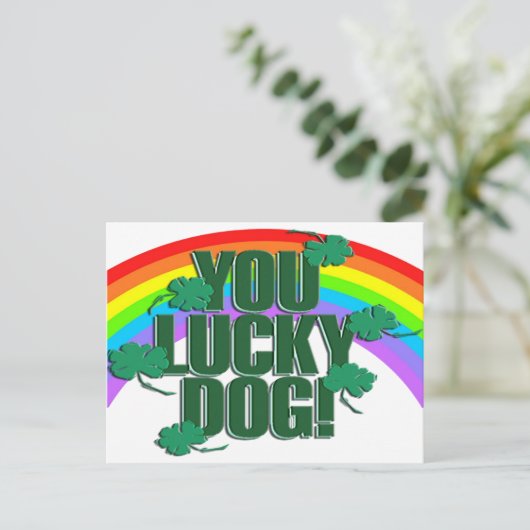 Lucky Dog en Rainbow St. Patrick's Day Briefkaart (Staand voorkant)