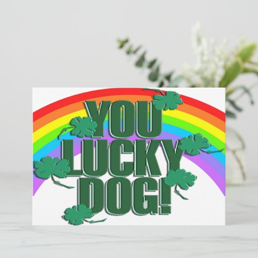 Lucky Dog en Rainbow St. Patrick's Day Flat Feestdagenkaart (Staand voorkant)