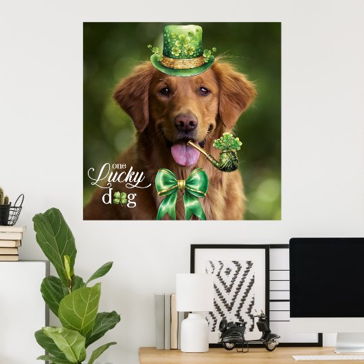 Lucky Dog Funny Custom Foto St. Patrick's Day Poster (Thuiskantoor)