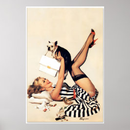 Lucky Dog Pug 1958 Vintage Stijl Elvgren Speld-U Poster