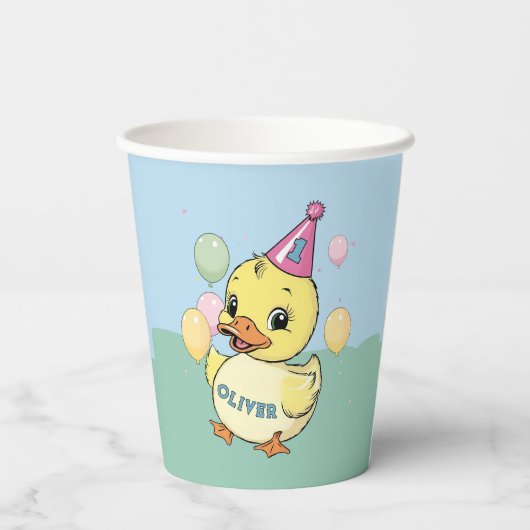 Lucky Duck 1e Verjaardag Duckie Partyware Papieren Bekers (Achterkant)