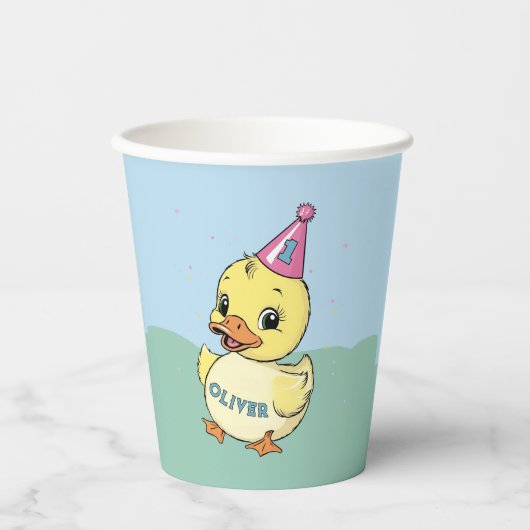 Lucky Duck 1e Verjaardag Duckie Partyware Papieren Bekers (Voorkant)