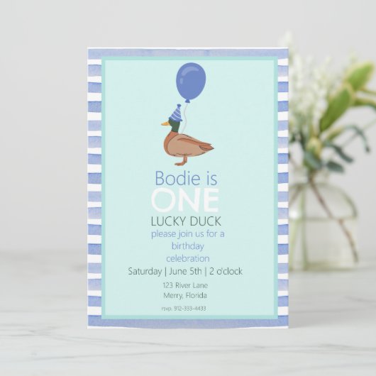 Lucky Duck 1e verjaardag Kaart (Staand voorkant)