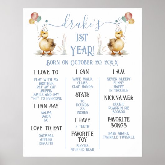 Lucky Duck 1e Verjaardag Milestone Poster (Voorkant)