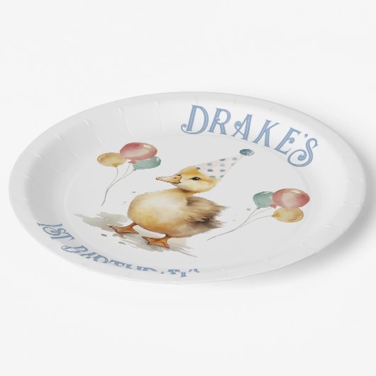 Lucky Duck 1e verjaardagsfeestje Papieren Bordje (Gekanteld)