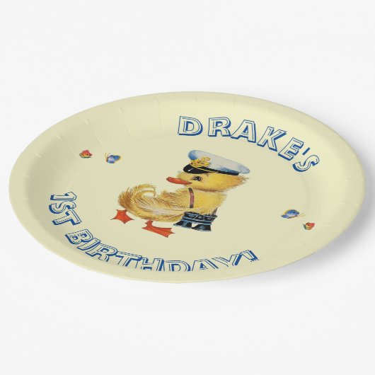 Lucky Duck 1e Verjaardagsfeestje Servetten Papieren Bordje (Gekanteld)