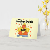 Lucky Duck 1st Birthday T-shirts en cadeautjes Kaart (Gele Bloem)