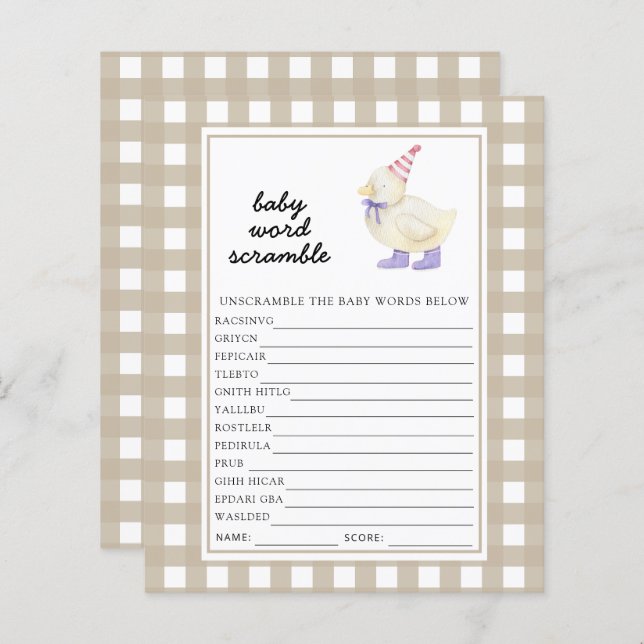 Lucky Duck Baby Word Scramble spel (Voorkant / Achterkant)