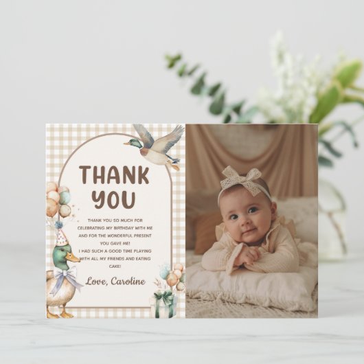 Lucky Duck Ballon Verjaardagsfoto Dank u kaart (Staand voorkant)