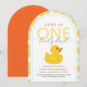 Lucky Duck First Birthday Arch Invitation Kaart (Voorkant / Achterkant)