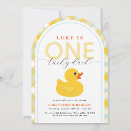 Lucky Duck First Birthday Arch Invitation Kaart