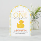 Lucky Duck First Birthday Arch Invitation Kaart (Staand voorkant)