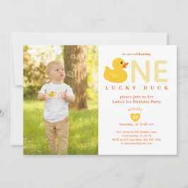 Lucky Duck First Birthday Photo Invitation Kaart