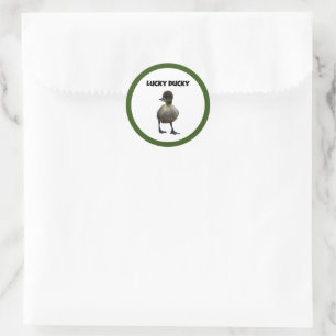 Lucky Duck Funny Schattige Duckling Bird Fotokunst Ronde Sticker