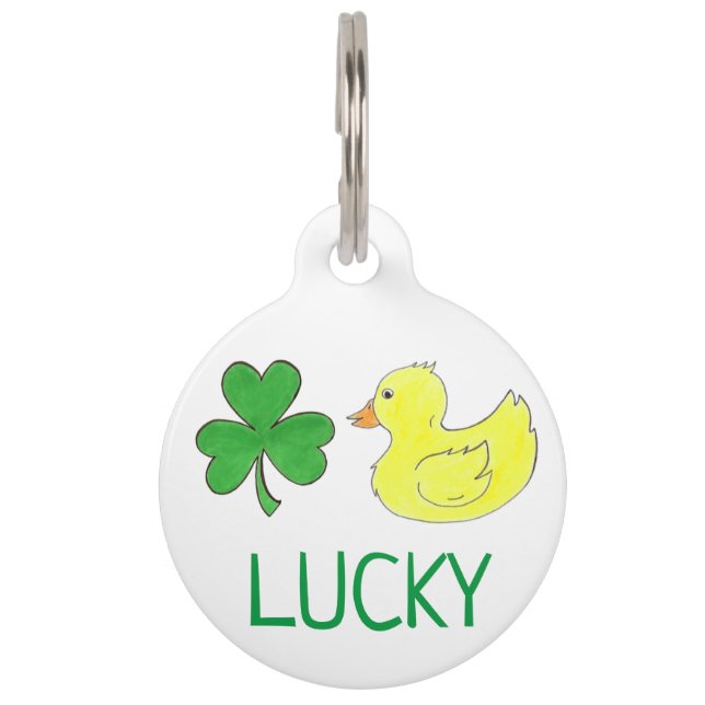Lucky Duck Green Shamrock Clover Rubber Duckie Huisdierpenning (Voorkant)