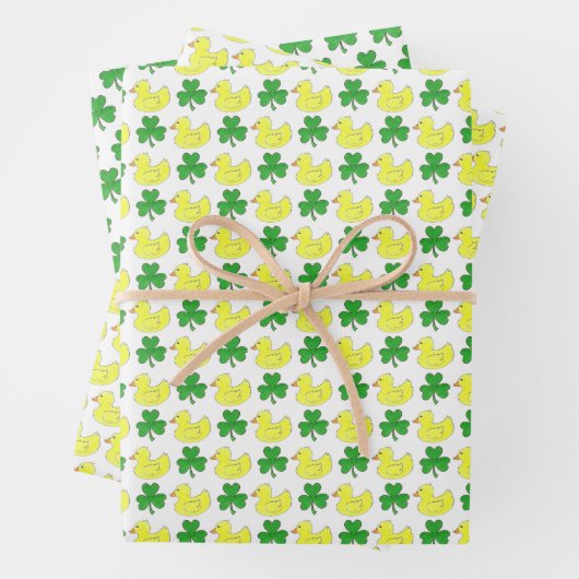 Lucky Duck Rubby Duck Shamrock Clover Good Luck Inpakpapier Vel (In situ)