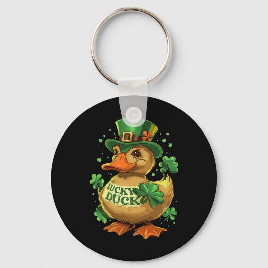 Lucky Duck Shamrock Grappig St Patricks Dag Waterf Sleutelhanger (Voorkant)