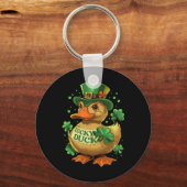 Lucky Duck Shamrock Grappig St Patricks Dag Waterf Sleutelhanger (Voorkant)