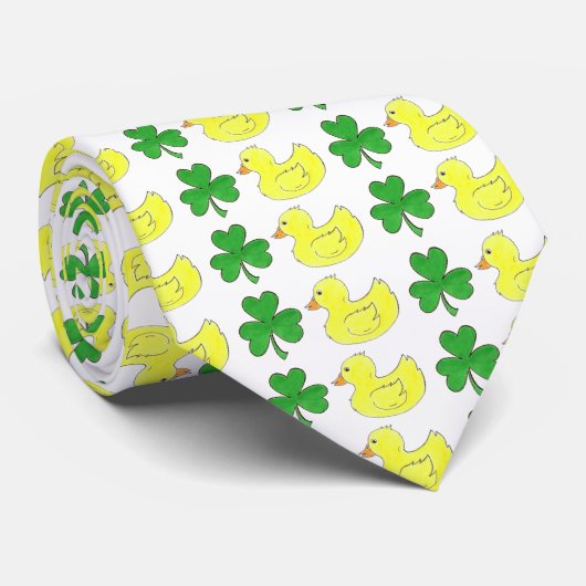 Lucky Duck St. Patrick's Day Shamrock Rubber Ducky Stropdas (Opgerold)