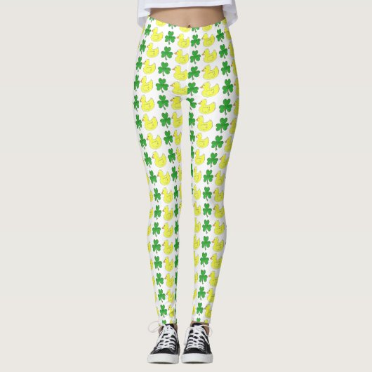 Lucky Duck Yellow Rubber Ducky Green Shamrock Leggings (Voorkant)