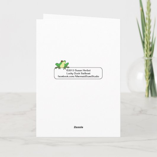 Lucky Duck Zeilboot, Kerst Kaart (Achterkant)