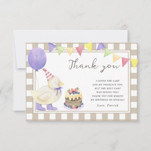 Lucky Duckling verjaardagsfeestje bedankt (Voorkant)