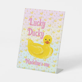 Lucky Ducky Eerste Verjaardag Reclamebord Met Voetstuk