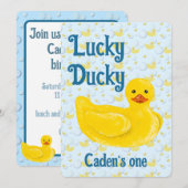 Lucky Ducky Eerste Verjaardagsuitnodiging Kaart (Voorkant / Achterkant)
