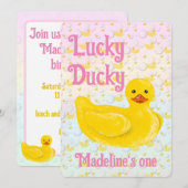 Lucky Ducky Eerste Verjaardagsuitnodiging Kaart (Voorkant / Achterkant)