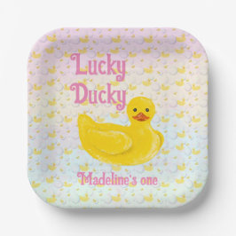 Lucky Ducky Eerste Verjaardagsuitnodiging Papieren Bordje