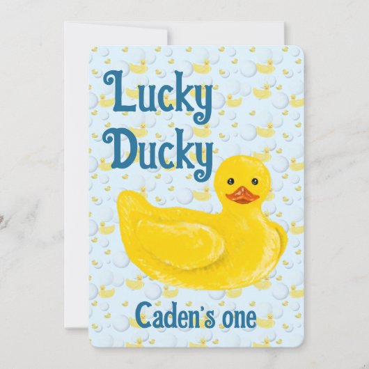 Lucky Ducky First Birthday Invitation Kaart (Voorkant)