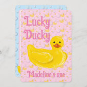 Lucky Ducky First Birthday Invitation Kaart (Voorkant / Achterkant)