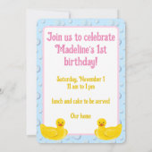 Lucky Ducky First Birthday Invitation Kaart (Achterkant)