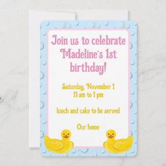 Lucky Ducky First Birthday Invitation Kaart