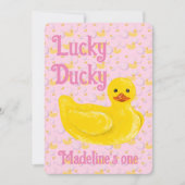 Lucky Ducky First Birthday Invitation Kaart (Voorkant)