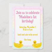 Lucky Ducky First Birthday Invitation Kaart (Achterkant)