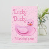 Lucky Ducky First Birthday Invitation Kaart (Staand voorkant)