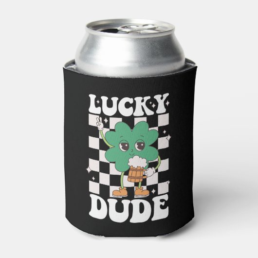 Lucky Dude Shamrock St Patricks Day Irish Groovy Blikjeskoeler (Blikje Voorkant)