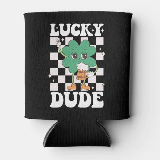 Lucky Dude Shamrock St Patricks Day Irish Groovy Blikjeskoeler (Voorkant)