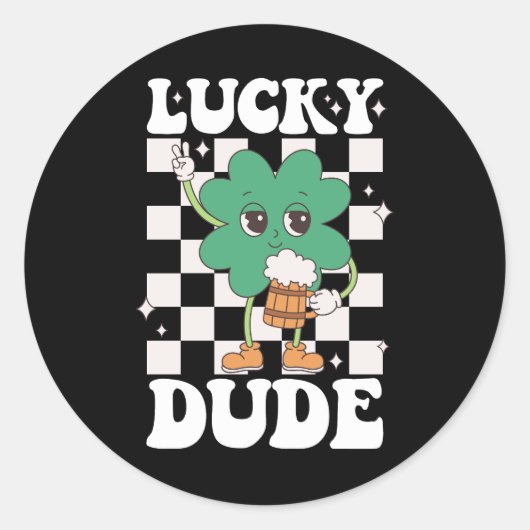 Lucky Dude Shamrock St Patricks Day Irish Groovy Ronde Sticker (Voorkant)