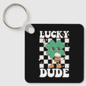 Lucky Dude Shamrock St Patricks Day Irish Groovy Sleutelhanger (Voorkant)