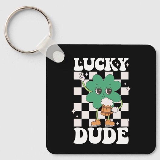 Lucky Dude Shamrock St Patricks Day Irish Groovy Sleutelhanger (Voorkant)