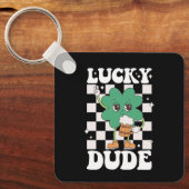 Lucky Dude Shamrock St Patricks Day Irish Groovy Sleutelhanger (Voorkant)
